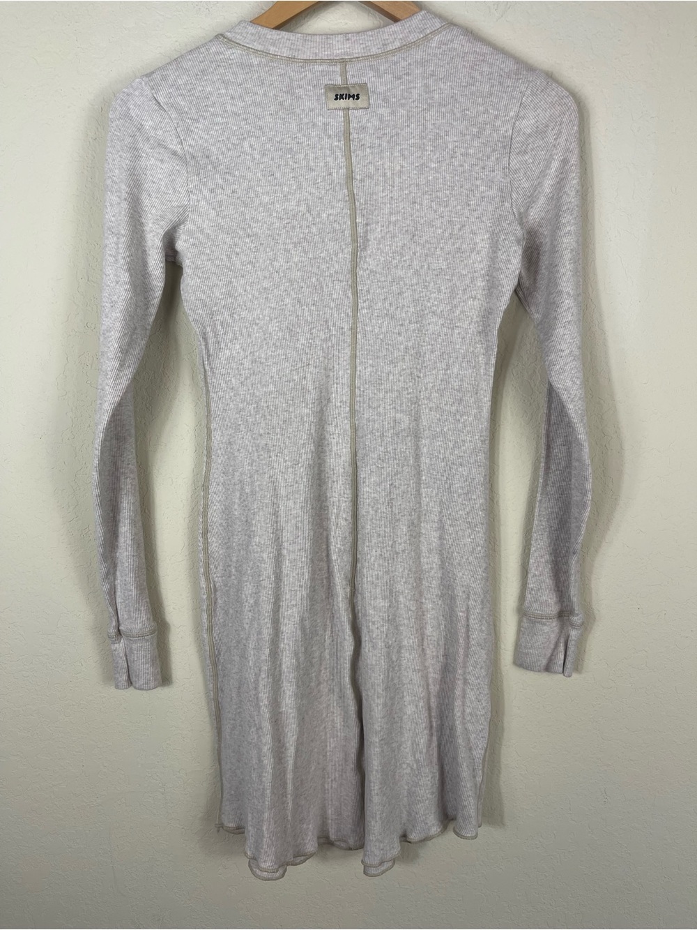 Skims Cotton Rib Henley Long Sleeve Mini Dress Oatmeal Size Large - Picture 5 of 7
